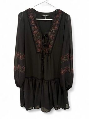 NWT Ellen Tracy Black Chiffon Knee Length Floral Tie Front Shift Dress Medium
